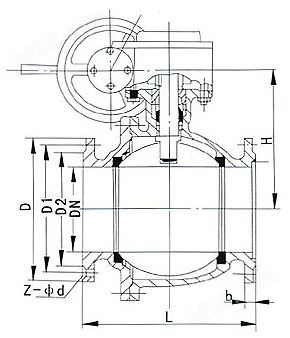 Q347F-16C美标固定式软密封球阀主要连接尺寸图